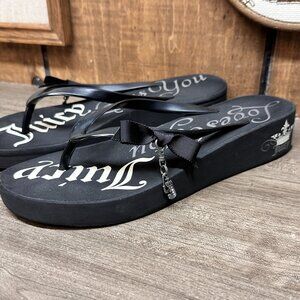 Y2K Juicy Couture Black Platform Wedge Sandals Bling Women's Size 10 Bling